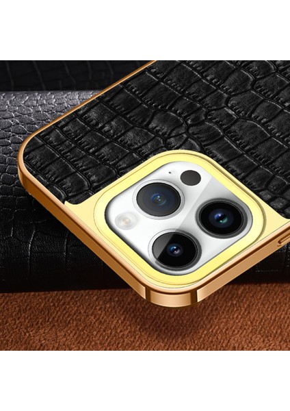 iPhone 16 Pro Max Timsah Dokulu Deri+Tpu Galvanik Telefon Kılıfı (Yurt Dışından)