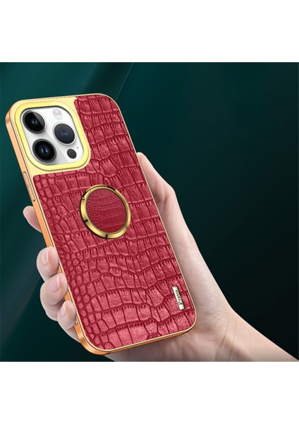 iPhone 16 Pro Max Timsah Dokulu Deri+Tpu Galvanik Telefon Kılıfı (Yurt Dışından)