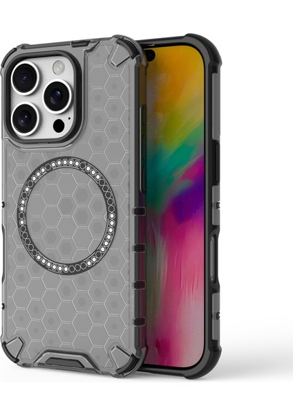 iPhone 16 Pro Max Manyetik Tpu+Pc Çift Katmanlı Petek Telefon Kapağı (Yurt Dışından)