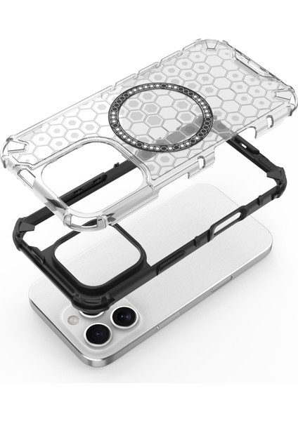iPhone 16 Pro Max Manyetik Tpu+Pc Çift Katmanlı Petek Telefon Kapağı (Yurt Dışından)