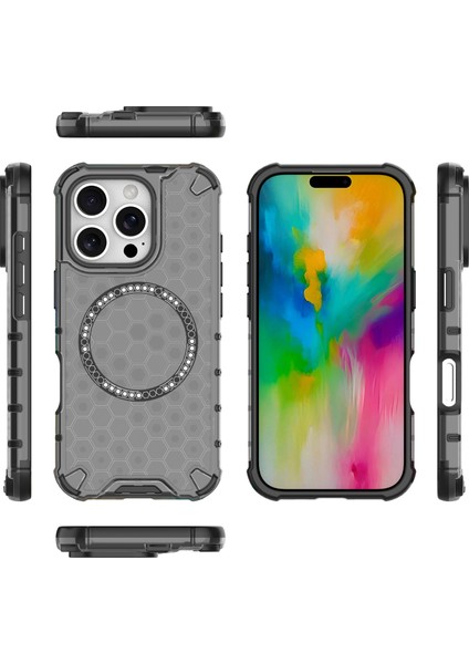 iPhone 16 Pro Max Manyetik Tpu+Pc Çift Katmanlı Petek Telefon Kapağı (Yurt Dışından)