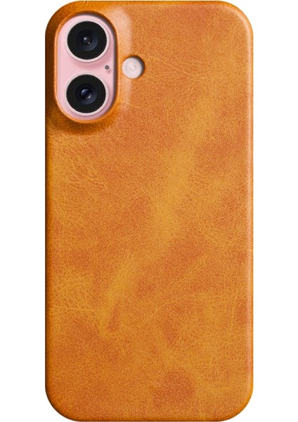 iPhone 16 Plus Buzağı Dokusu Pu Deri Sert Pc Koruyucu Telefon Kapağı (Yurt Dışından)