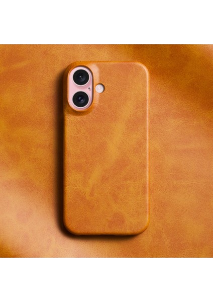 iPhone 16 Plus Buzağı Dokusu Pu Deri Sert Pc Koruyucu Telefon Kapağı (Yurt Dışından)