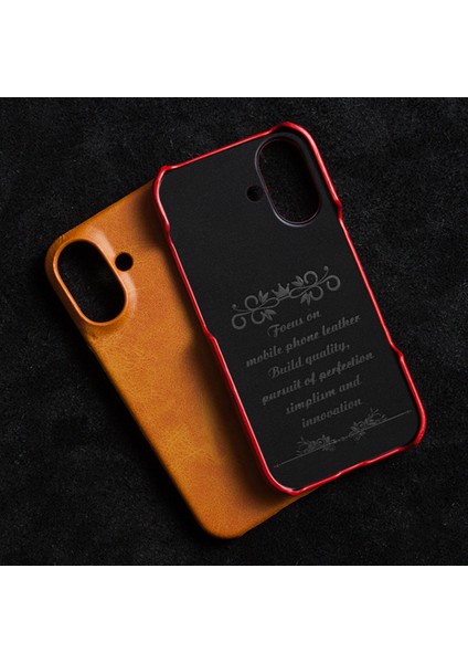 iPhone 16 Plus Buzağı Dokusu Pu Deri Sert Pc Koruyucu Telefon Kapağı (Yurt Dışından)
