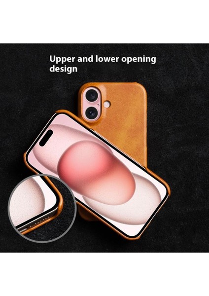 iPhone 16 Plus Buzağı Dokusu Pu Deri Sert Pc Koruyucu Telefon Kapağı (Yurt Dışından)