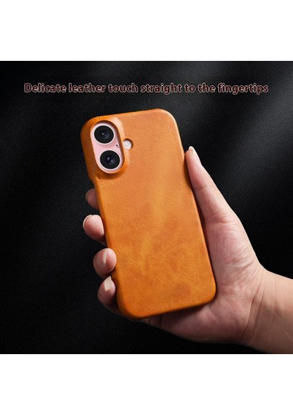iPhone 16 Plus Buzağı Dokusu Pu Deri Sert Pc Koruyucu Telefon Kapağı (Yurt Dışından)