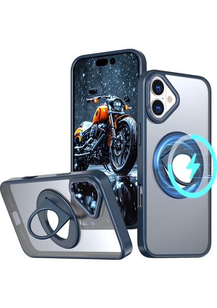iPhone 16 Magsafe Döner Destek Standı Tpu+Pc Şeffaf Arka Telefon Kapağı ile Uyumlu (Yurt Dışından)