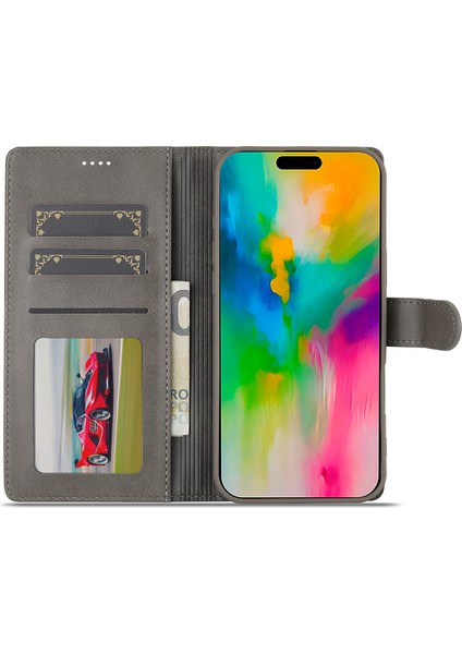 iPhone 16 Pro Max Buzağı Dokulu Pu Deri Standlı Cüzdan Telefon Kılıfı (Yurt Dışından)