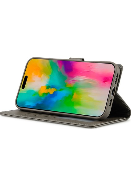 iPhone 16 Pro Max Buzağı Dokulu Pu Deri Standlı Cüzdan Telefon Kılıfı (Yurt Dışından)