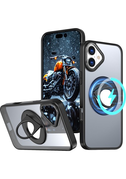 iPhone 16 Magsafe Döner Destek Standı Tpu+Pc Şeffaf Arka Telefon Kapağı ile Uyumlu (Yurt Dışından)