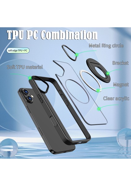 iPhone 16 Magsafe Döner Destek Standı Tpu+Pc Şeffaf Arka Telefon Kapağı ile Uyumlu (Yurt Dışından) fırsatları