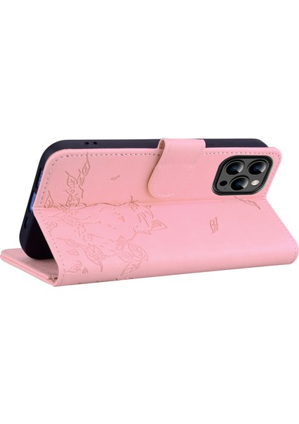 iPhone 16 Pro Max Cüzdan Kedi Desenli Deri Telefon Kılıfı (Yurt Dışından)