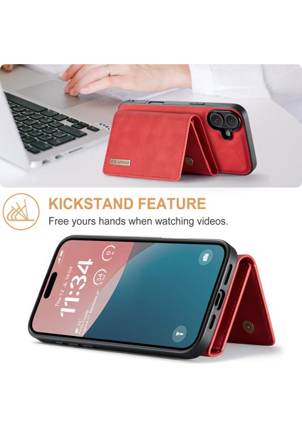 iPhone 16 Plus Çıkarılabilir Cüzdanlı Kickstand Pu Telefon Kılıfı (Yurt Dışından)