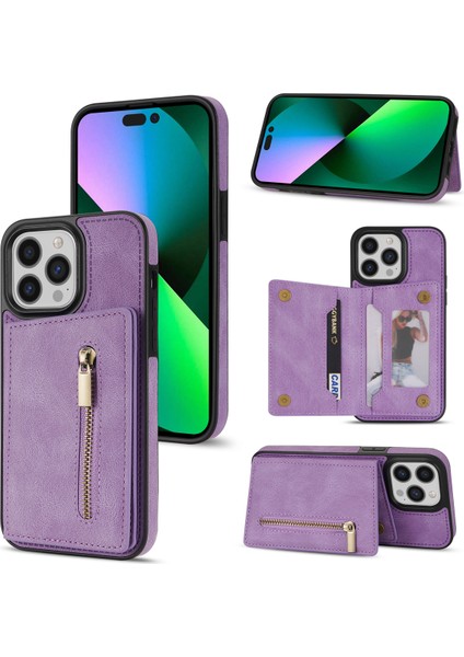 iPhone 16 Pro Max Fermuarlı Cüzdan Çubuğu Pu+Tpu Telefon Kapağı (Yurt Dışından)