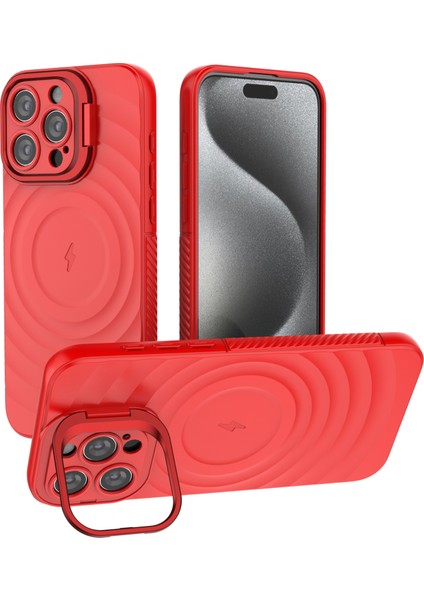 iPhone 16 Pro Max Pc Kickstand Dalgalanma Dokulu Tpu Telefon Kılıfı Magsafe ile Uyumlu (Yurt Dışından)