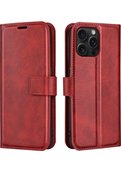 iPhone 16 Pro Max Buzağı Dokulu Pu Deri Folyo Kapaklı Cüzdan Telefon Kılıfı (Yurt Dışından)