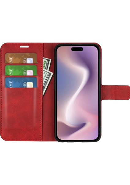 iPhone 16 Pro Max Buzağı Dokulu Pu Deri Folyo Kapaklı Cüzdan Telefon Kılıfı (Yurt Dışından)