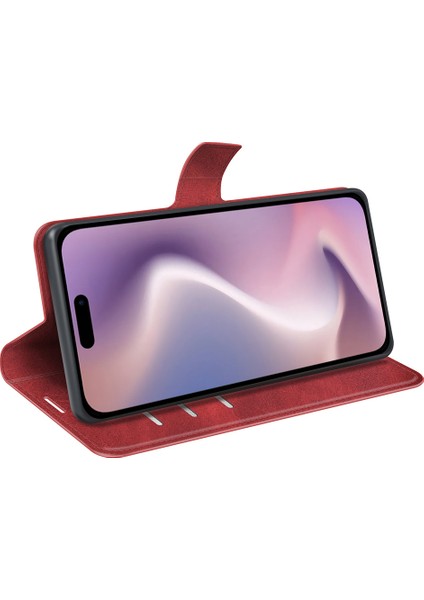 iPhone 16 Pro Max Buzağı Dokulu Pu Deri Folyo Kapaklı Cüzdan Telefon Kılıfı (Yurt Dışından)