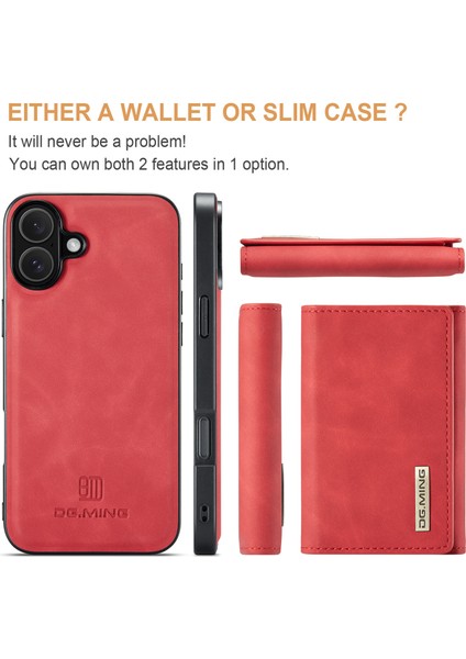 iPhone 16 Plus Çıkarılabilir Cüzdanlı Kickstand Pu Telefon Kılıfı (Yurt Dışından)