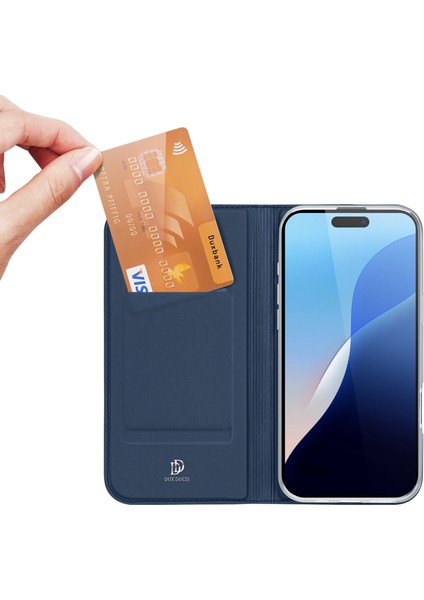 iPhone 16 Pro Kart Tutucu Pu Deri Kapaklı Telefon Kapağı (Yurt Dışından)