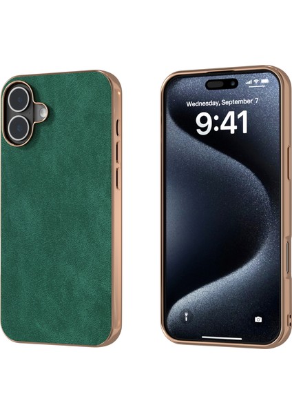 iPhone 16 Elektro Kaplama Pc Deri Darbeye Dayanıklı Arka Kapak (Yurt Dışından)