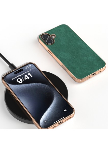iPhone 16 Elektro Kaplama Pc Deri Darbeye Dayanıklı Arka Kapak (Yurt Dışından)