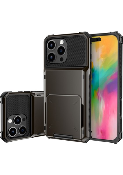 iPhone 16 Pro Max Pc+Tpu Kart Tutuculu Çift Katmanlı Telefon Kılıfı (Yurt Dışından)