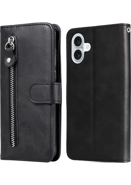 iPhone 16 Plus Pu Deri Kart Yuvaları Fermuarlı Cep Telefonu Kapağı (Yurt Dışından)