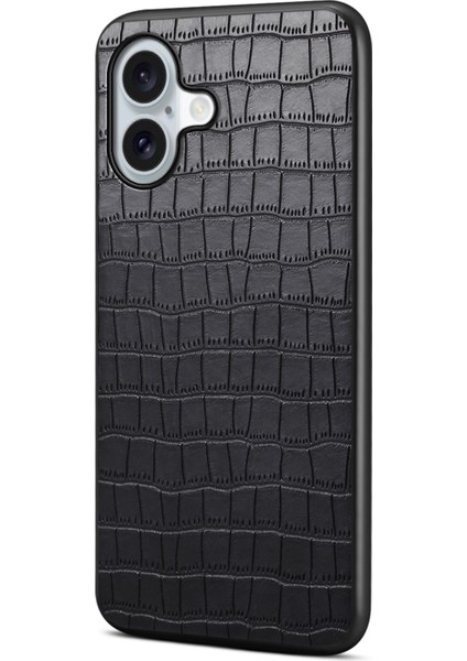 iPhone 16 Timsah Dokulu Deri Kaplamalı Pc+Tpu Telefon Kapağı (Yurt Dışından)