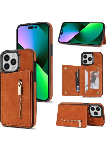 iPhone 16 Pro Fermuarlı Cep Cüzdanı Kickstand Telefon Kapağı (Yurt Dışından)