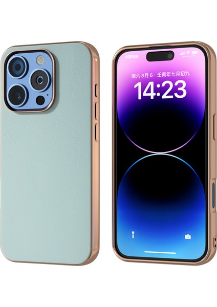 iPhone 16 Pro Max Elektro Kaplama Kenar Pu Deri Kaplamalı Tpu+Pc Telefon Kapağı (Yurt Dışından)