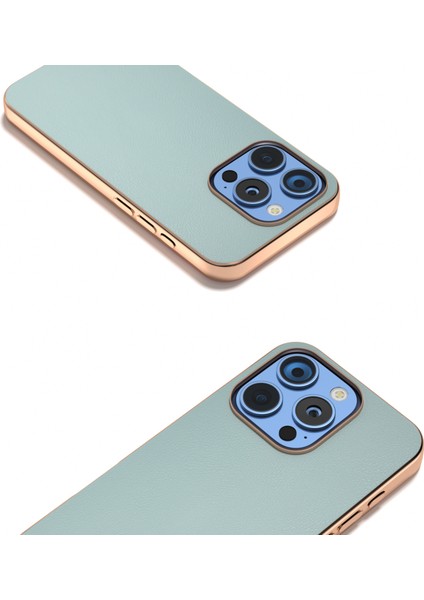 iPhone 16 Pro Max Elektro Kaplama Kenar Pu Deri Kaplamalı Tpu+Pc Telefon Kapağı (Yurt Dışından)