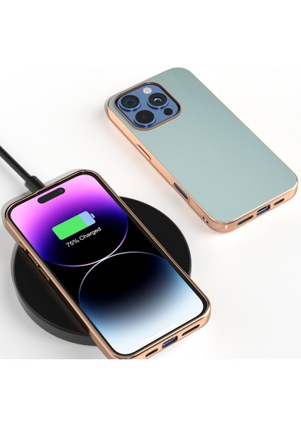 iPhone 16 Pro Max Elektro Kaplama Kenar Pu Deri Kaplamalı Tpu+Pc Telefon Kapağı (Yurt Dışından)
