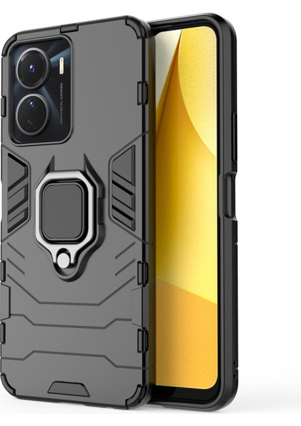 Vivo Y16 4g Sonbahar Önleyici Telefon Kılıfı, Yüzük Tutucu Kickstand Hibrid Sert Pc Yumuşak Tpu Koruyucu Telefon Kapağı (Yurt Dışından)