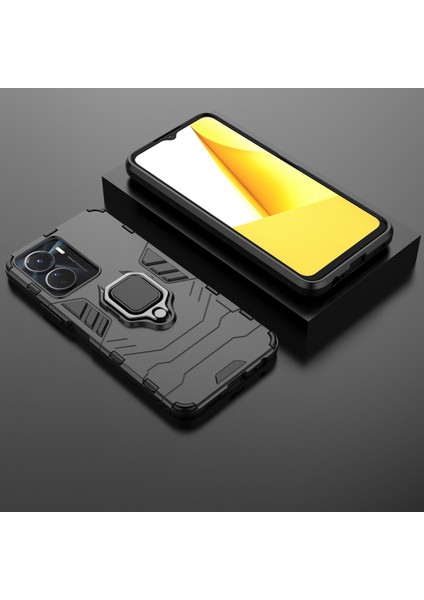 Vivo Y16 4g Sonbahar Önleyici Telefon Kılıfı, Yüzük Tutucu Kickstand Hibrid Sert Pc Yumuşak Tpu Koruyucu Telefon Kapağı (Yurt Dışından)