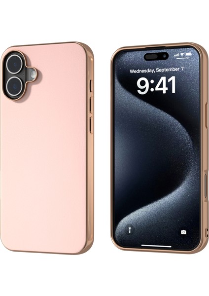 iPhone 16 Elektro Kaplama Kenar Pu Deri Kaplamalı Tpu+Pc Telefon Kapağı (Yurt Dışından)