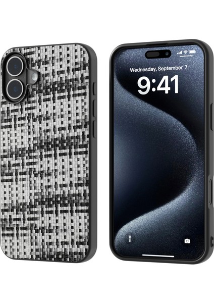 iPhone 16 Ekose Dokulu Pu Deri+Pc+Tpu Hibrit Telefon Kılıfı (Yurt Dışından)