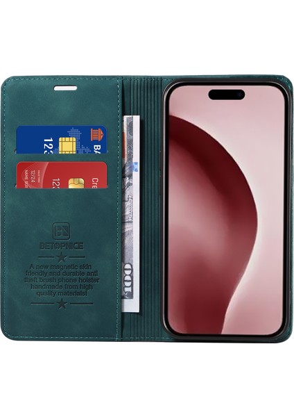 iPhone 16 Pro Cüzdan Güçlü Manyetik Deri Telefon Kılıfı (Yurt Dışından)
