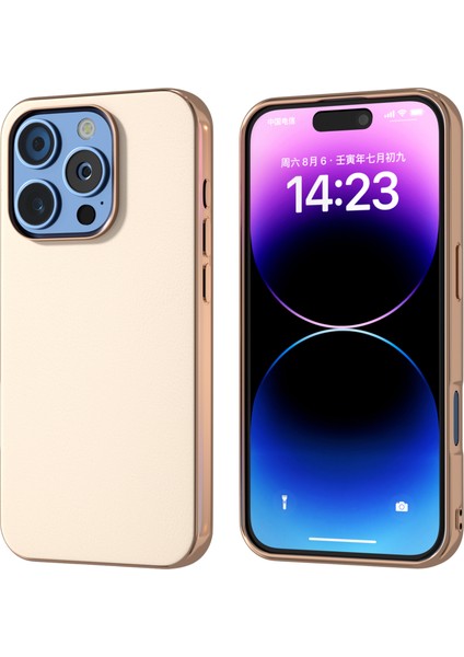 iPhone 16 Pro Elektro Kaplama Kenar Pu Deri Kaplamalı Tpu+Pc Telefon Kapağı (Yurt Dışından)