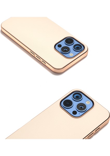 iPhone 16 Pro Elektro Kaplama Kenar Pu Deri Kaplamalı Tpu+Pc Telefon Kapağı (Yurt Dışından)
