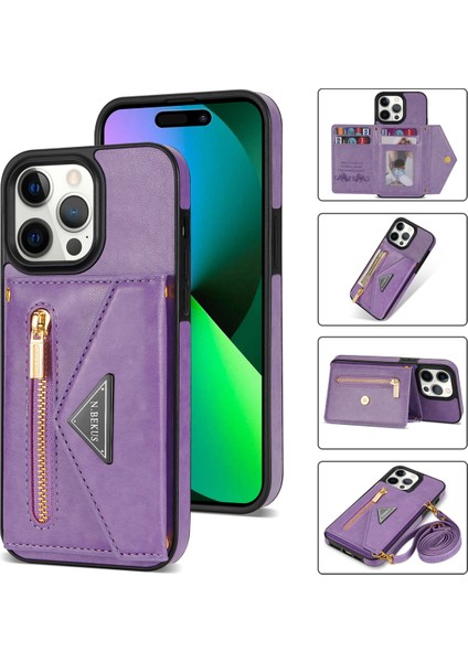 iPhone 16 Pro Max Deri Fermuarlı Kılıf Kart Sahibi Telefon Kılıfı Askılı (Yurt Dışından)