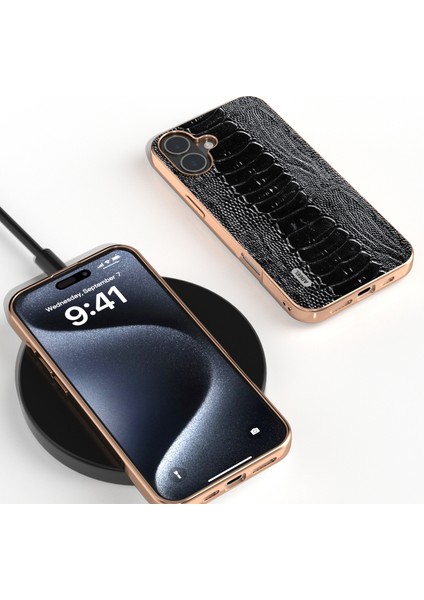 iPhone 16 Plus Galvanik Kenar Timsah Dokusu Hakiki Inek Derisi+Tpu+Pc Telefon Kapağı (Yurt Dışından) modelleri