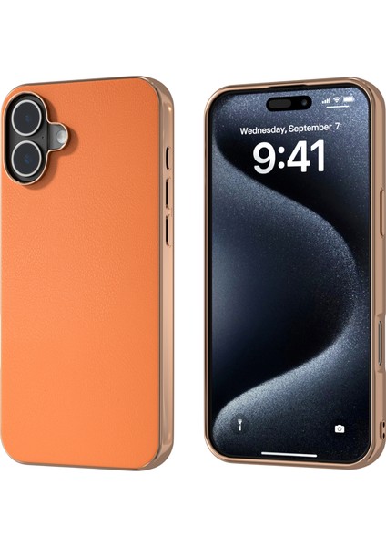 iPhone 16 Plus Elektro Kaplama Kenar Pu Deri Kaplamalı Tpu+Pc Telefon Kapağı (Yurt Dışından)