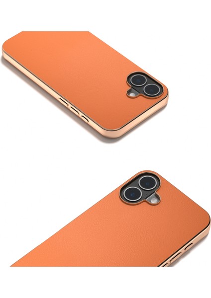 iPhone 16 Plus Elektro Kaplama Kenar Pu Deri Kaplamalı Tpu+Pc Telefon Kapağı (Yurt Dışından)