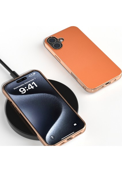 iPhone 16 Plus Elektro Kaplama Kenar Pu Deri Kaplamalı Tpu+Pc Telefon Kapağı (Yurt Dışından)