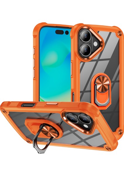 iPhone 16 Alaşım Lens Çerçevesi Pc + Tpu Kickstand Telefon Arka Kapağı (Yurt Dışından)