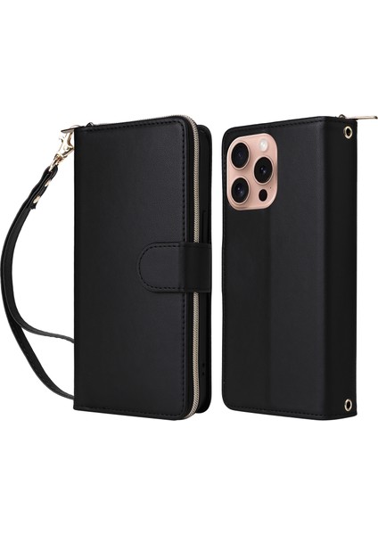 iPhone 16 Pro Max Fermuarlı Pu Deri Telefon Kılıfı (Yurt Dışından)