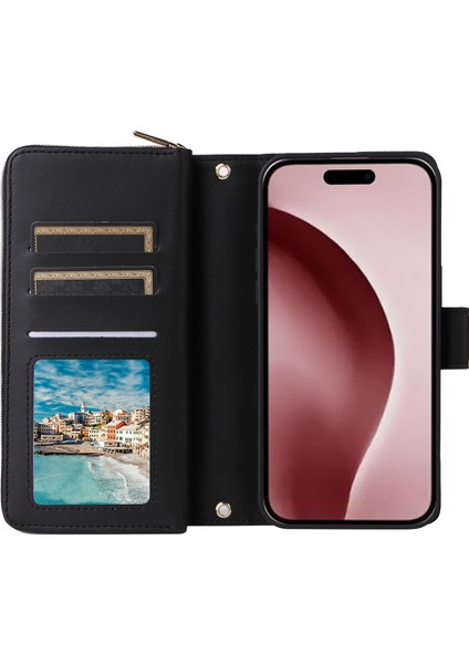 iPhone 16 Pro Max Fermuarlı Pu Deri Telefon Kılıfı (Yurt Dışından)