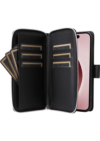 iPhone 16 Pro Max Fermuarlı Pu Deri Telefon Kılıfı (Yurt Dışından)