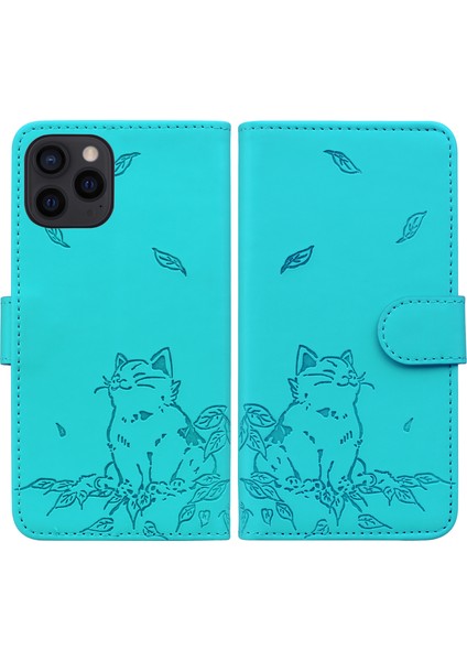 iPhone 16 Pro Max Cüzdan Kedi Desenli Deri Telefon Kılıfı (Yurt Dışından)